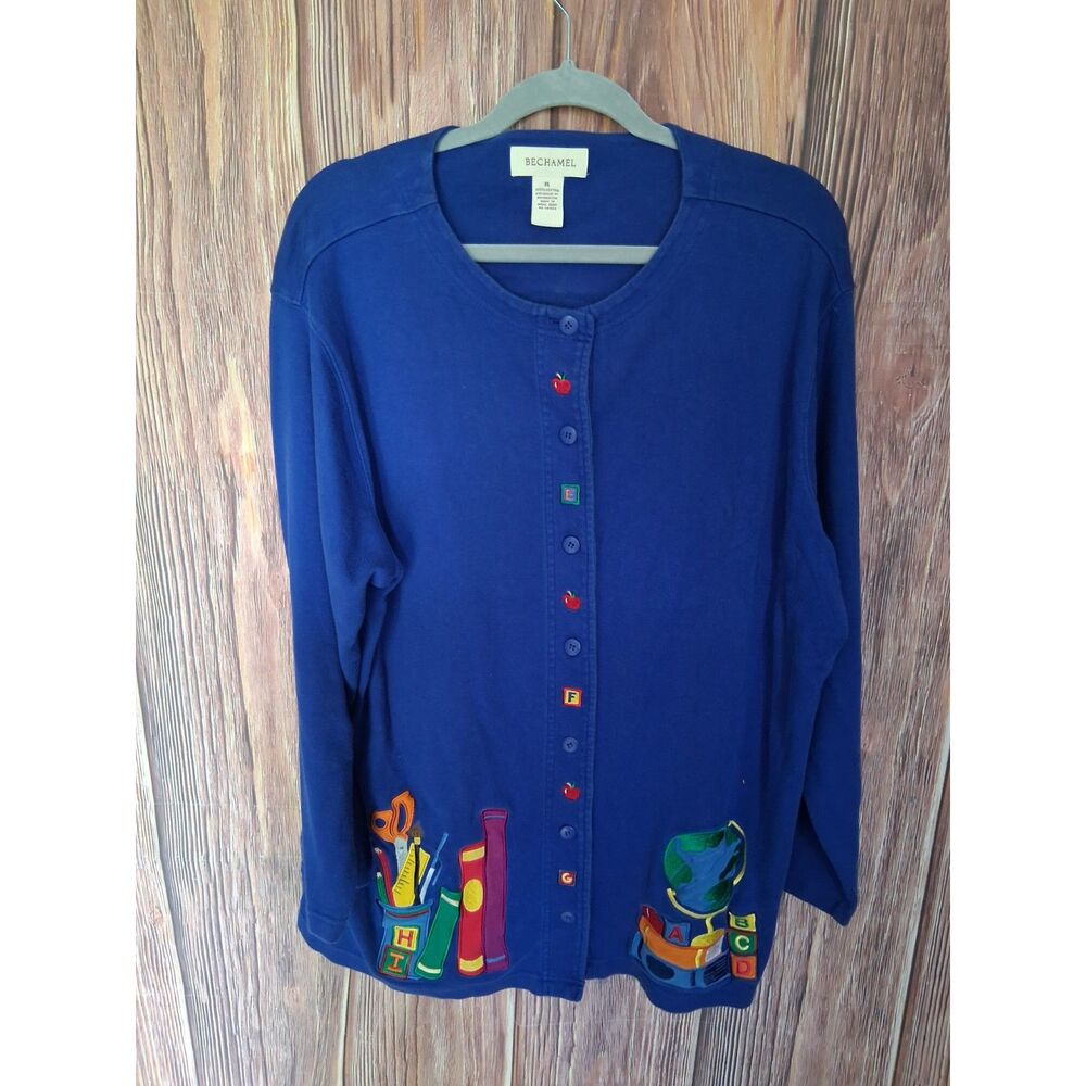 Bechamel XL Royal Blue Teacher Cardigan Back to School Button Up Sweater